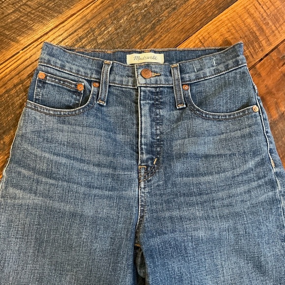 Madewell Slim Wide-Leg Crop Jeans Blue Raw Hem Size 23 - Picture 7 of 13